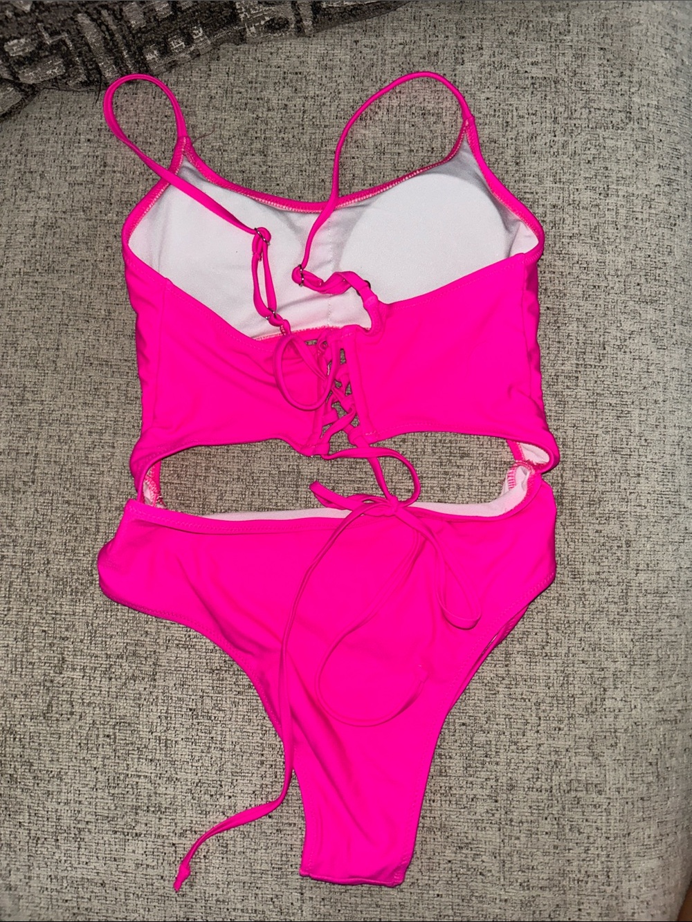 Women’s Hot Pink Cutout One-Piece Swimsuit - Picture 3 of 4